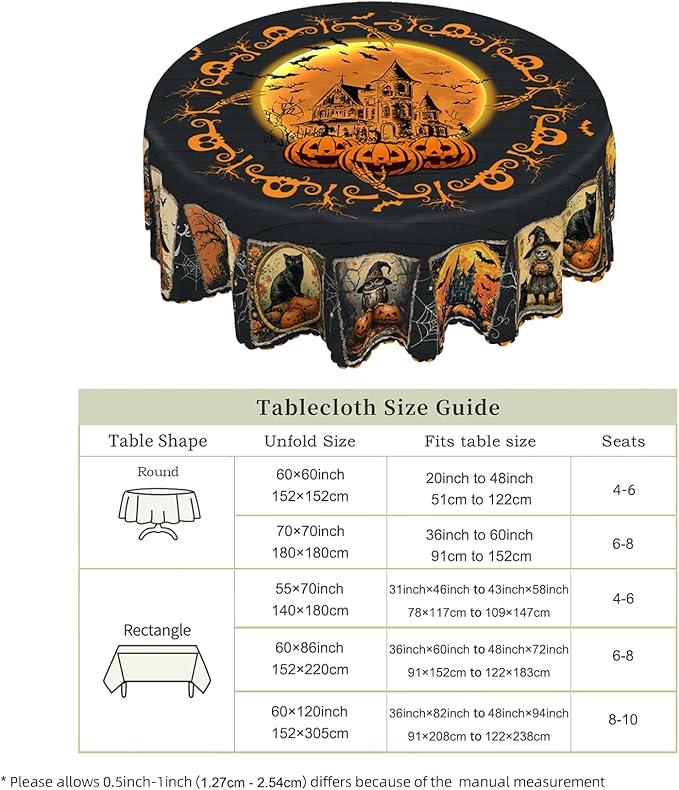 Eikione Round Tablecloth 70inch, Halloween Tablecloth Grimace Waterproof and Wrinkle-Free, Table Covers, Summer Decorations for Home Dining