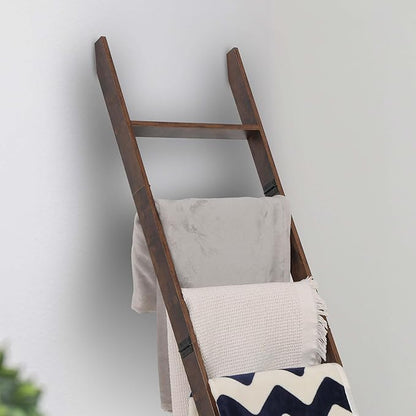 Blanket Ladder for Living Room and Bedroom, 5ft 8 inch, 6-Tier Wall Leaning Laminate Snag Free Construction (Rustic Hickory) Rustic Decorative Farmhouse Blanket Storage, Quilt Rack, Ladder Shelf