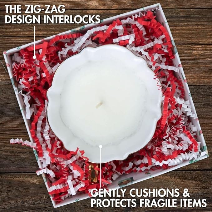 MagicWater Crinkle Cut Paper for Gift Baskets - 2LB - Red & White - Perfect for Shredded Paper Filler, Basket Filler, Gift Boxes, Bridesmaid Gifts, Christmas Stuffers & More – Ideal for All Occasions
