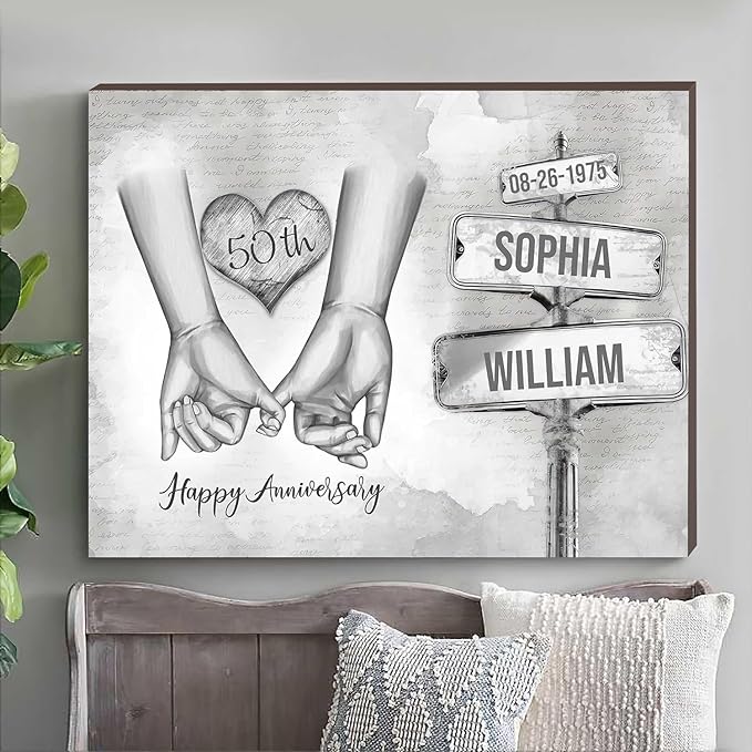 GABITA Personalized Crossroads Street Sign Couple Wall Art, Wedding Anniversary Couple Canvas, Gift for Husband and Wife, Parents, Gift for Christmas, Valentine