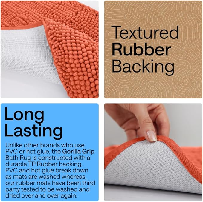 GORILLA GRIP Bathroom Rug Sets, Soft Chenille 2 Piece Area Rugs Set, Toilet Base Mat and 30x20 Carpet, Absorbent Microfiber Washable Mats Dry Quickly, Home Décor and Bath Room Accessories, Coral