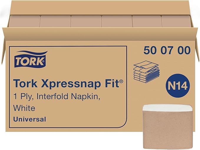 Tork Xpressnap Fit White Dispenser Napkin N14, C-Fold, 1 ply, 240 napkins, 4.252in x 3.248in each, 500700