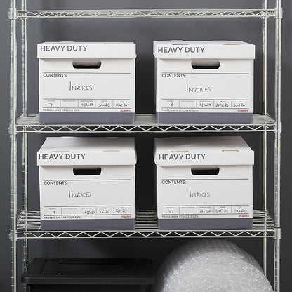 Staples Storage & Filing Box, Heavy-Duty with Handles & Removable Lid, Letter & Legal Size Documents, Stackable, 12-Pack, White/Gray