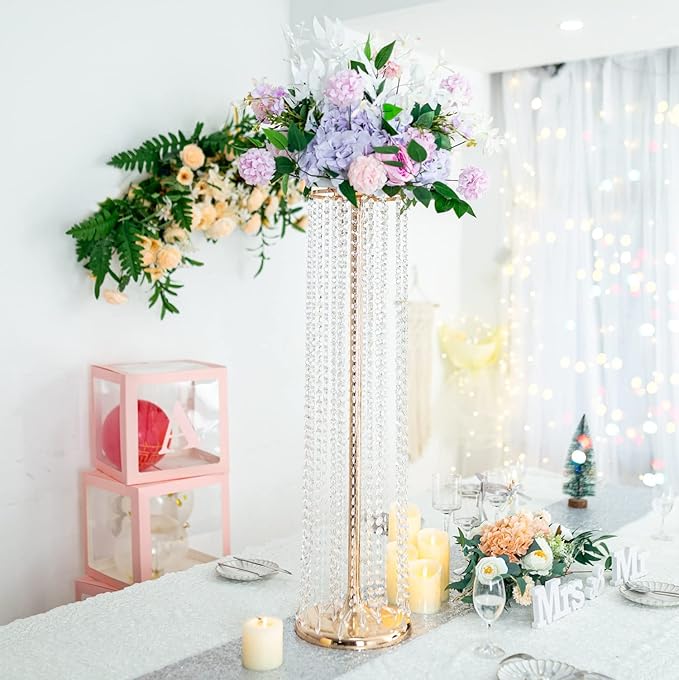 Set of 10 Luxury Crystal Metal Flower Stand - 35.4inch Tall Wedding Centerpieces for Tables, Parties, Wedding Waypoints, Home Decor (Gold,10pcs)