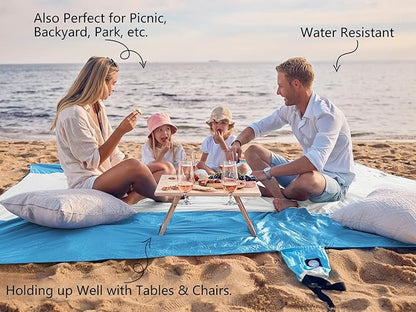 WEKAPO Beach Blanket Sandproof Waterproof, Extra Large Beach Mat, Oversized & Compact Sand Free Mat Quick Drying, Lightweight & Durable with Stakes & Corner Pockets