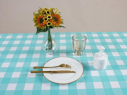 Kesfey 3 Packs Aqua and White Gingham Table Cloths 54 x 108 Inches Disposable Plastic Checkered Tablecovers Waterproof Rectangle Picnic Party Table Covers for Birthday Party Supplies Christmas