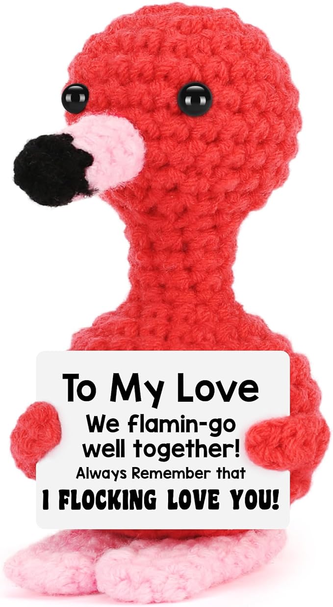 Anniversary Women Gifts for Girlfriend Wife Christmas Stocking Stuffers Gifts for Her Valentine's Day Birthday I Love You Romantic Gift for Couple Easter Funny Handmade Crochet Animals Flamingo Decor