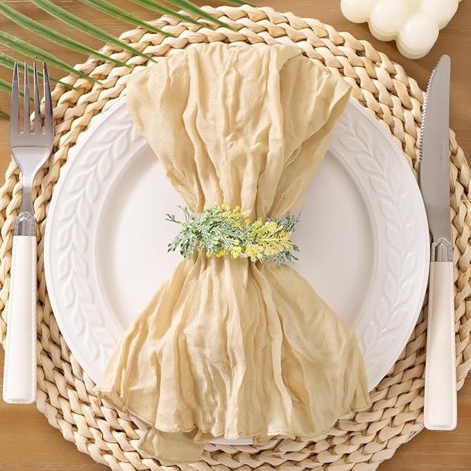 Socomi Champagne Sand Cheesecloth Napkins Fall Thanksgiving Cheese Cloths Gauze Set of 10 Boho Washable Dinner Table Napkins for Wedding Party Baby Shower Birthday Party Decor