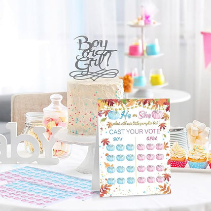 Poen Gender Reveal Board with Stand What Will Our Be Gender Reveal Game with 60 Pcs Voting Stickers for Cast Your Vote Guess Game Baby Shower(Warm)