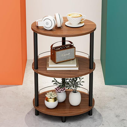 Small Nesting Coffee Table - 3-Tier Oval Accent Table for Small Spaces, Rustic Wood and Metal Couch End Table, Nightstand for Bedroom or End Table Living Room, Easy to Assemble, Rustic Walnut