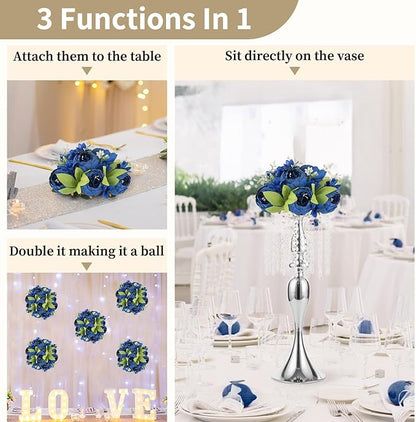 NUPTIO Flower Ball Arrangement Bouquet: 10 Pcs 9.4 inch Diam Royal Blue Faux Peony Flowers Balls for Wedding Centerpiece Decorations Fake Peonies Artificial Flower Centerpieces for Tables