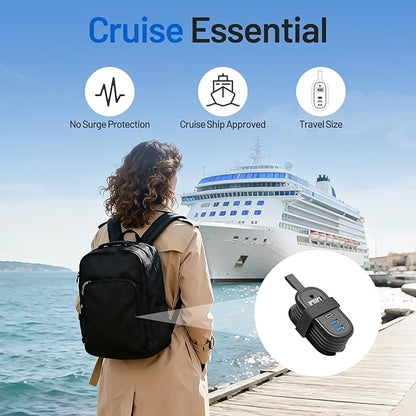 BEVA Travel Power Strip with USB C Ports, 4FT Extension Cord, 2 Outlets, 3 USB Ports, Cruise Ship Essentials (3.4A Charge, Black)