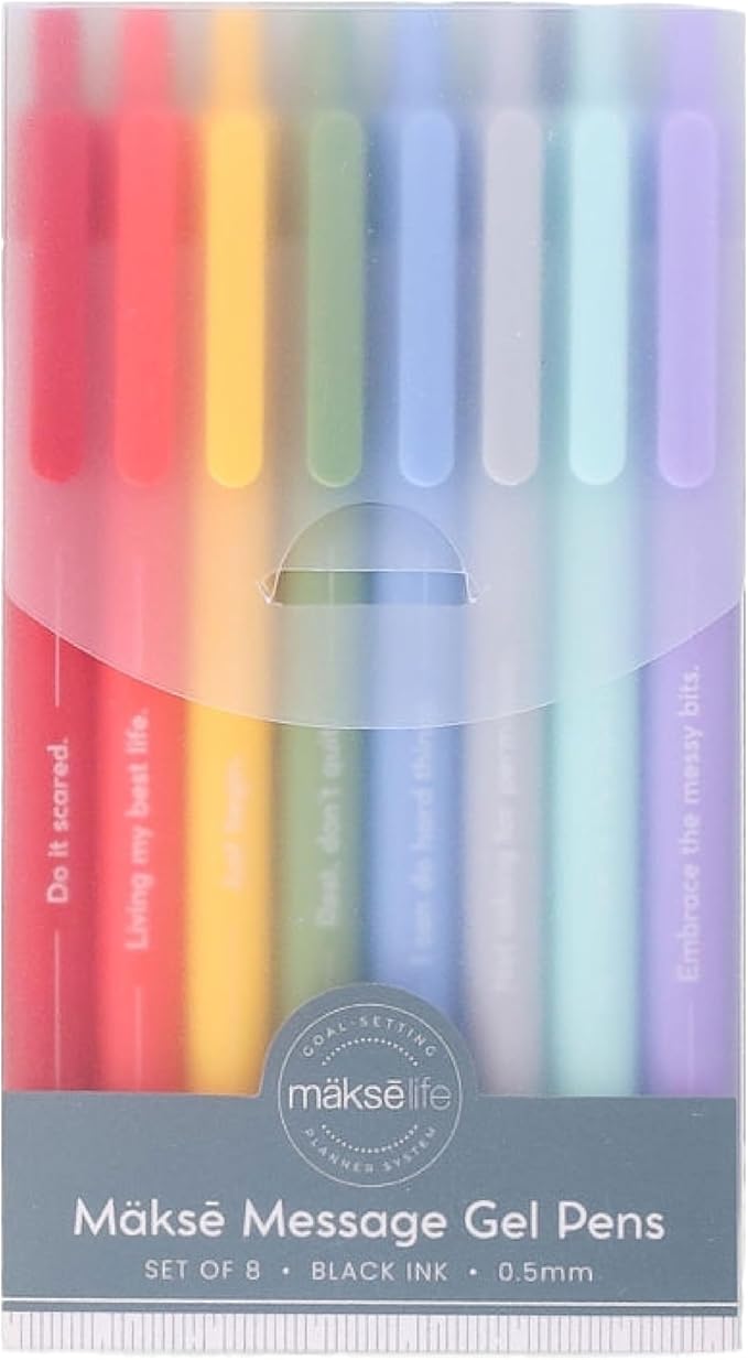 MäksēLife Makse Message Rainbow Gel Pens - Goal-Setting Writing Tools with Daily Affirmations for Personal Growth and Mindset Training, 8-Pack Set