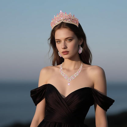 Kamirola Tiaras and Crowns for Women,Tiaras Earrings Necklace, Crystal Bridal Jewelry Set, Costume Party Halloween Prom Pageant Jewelry for Women TR80