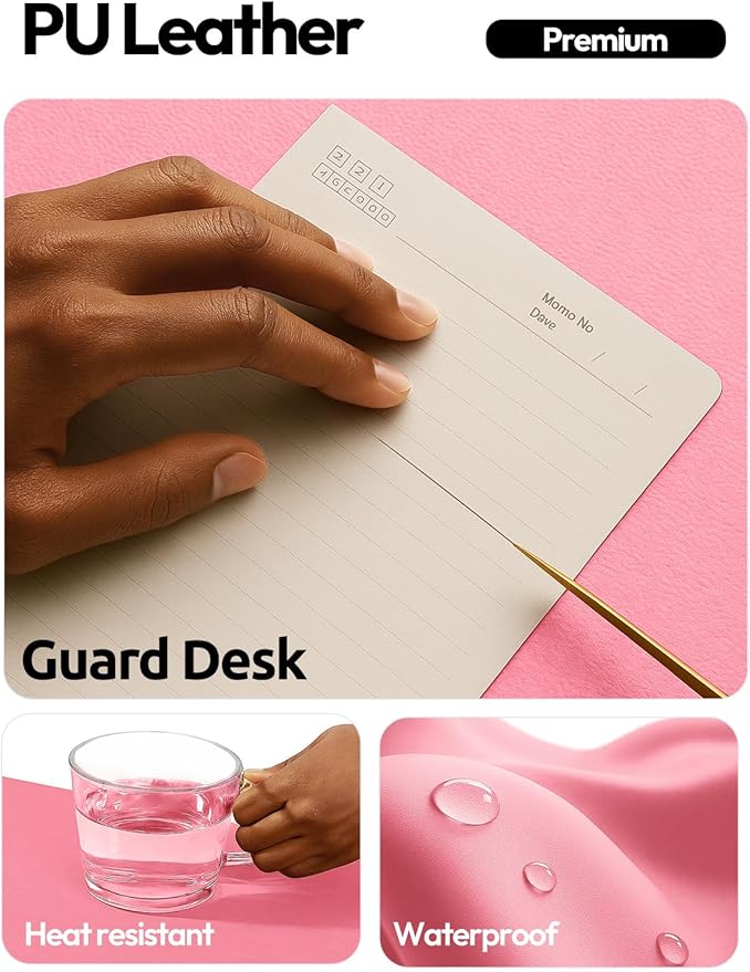 YSAGi Leather Desk Pad Protector, Large Mouse Pad, Non-Slip PU Leather Desk Blotter, Laptop Desk Pad/Mat, Waterproof Writing Pad for Office and Home (23.6" x 13.8", Pink)