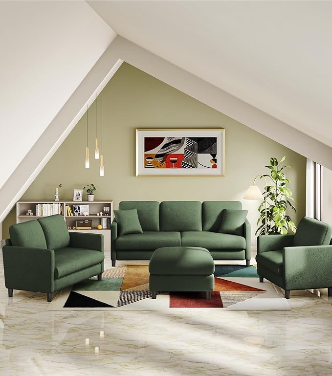 Loveseat Sofa, 51" Love Seat, Comfy Teddy Small Loveseat for Small Spaces, Tool-Free Setup Couch for Bedroom, All-Wood Couches for Living Room, No Pillow Included, Green