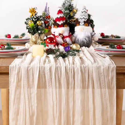 Ivory White Cheesecloth Table Runner 4 Pack Christmas Table Runners Boho Gauze 120 Inches White Cheese Cloth Table Decor for Xmas Holiday Season Parties Weddings Bridal Baby Shower