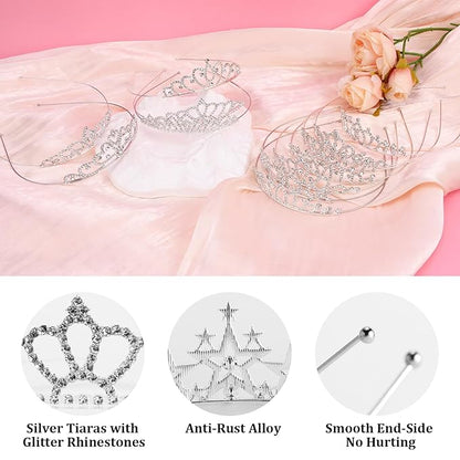 12 Pcs Tiaras Crowns Headbands for Women Girls Silver Princess Tiara Bulk Crown Tiaras Rapunzel Crown for Wedding Birthday Crystal Tiara for Prom, Bride, Pageant, Halloween