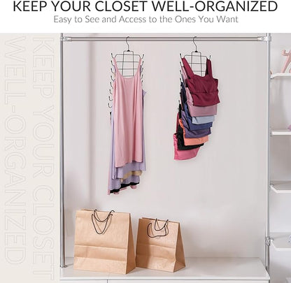 ZEDODIER 2 Pack Tank Top Hanger Space Saving, Bra Hangers for Closet Organizer, Hanging Bra Organizer Tank Tops Holder with 16 Hooks, Metal Closet Organizers and Storage Small Space Solutions, Black