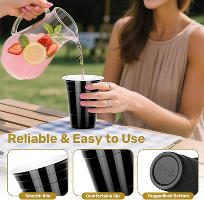 100PCS Black Plastic Cups, 12oz Disposable Party Cups Bulk, BPA Free Drink Cups for Soda Juice Beer Cocktail Cold Drinks Suitable for Wedding Halloween Thanksgiving Christmas Birthday Celebrations