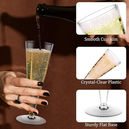 100 Pack Plastic Champagne Flutes Disposable Champagne Glasses, 4.5 Oz Clear Mimosa Glasses Bulk Cocktail Toasting Cups for Party Supplies Wedding Bride Bar, Copas De Plastico Para Brindis