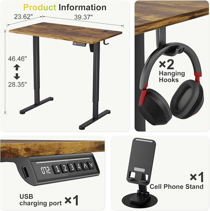 Furmax Electric Standing Desk, 40 x 24 Inches Sit Stand up Desk, Sit Stand Height Adjustable Home Office Desk with 4 Height Position Memory - with Splice Board (Rustic Brown, 40)