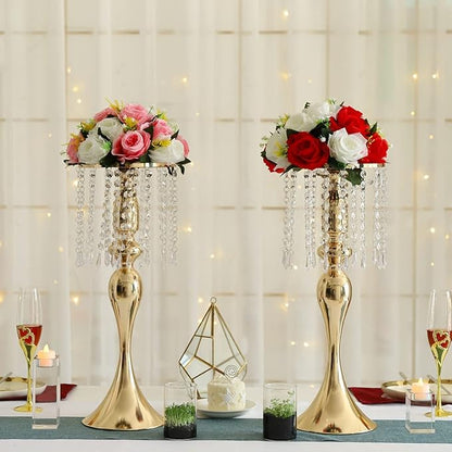 LANLONG 10pcs Crystal Centerpieces for Tables Gold Flower Stand Tall Floral Centerpiece Riser for Wedding Reception Tables Decorations