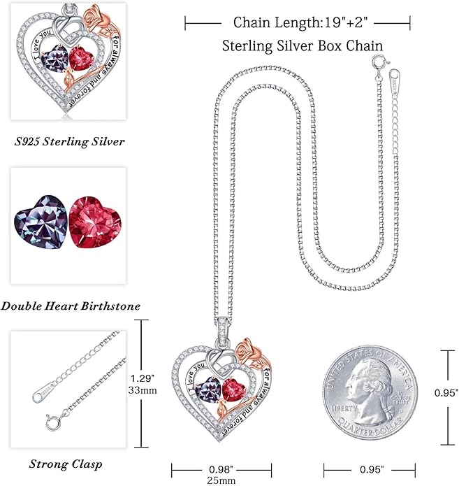 Iefil Christmas Gifts for Wife Women - 925 Sterling Silver Double Birthstone Necklace, Anniversary Birthday Gifts for Women, Jewelry Gift for Wife Girlfriend Mom Her