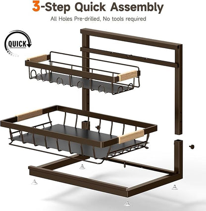 2 Packs Under Sink Organizer, Height Adjustable 2 Tier Under Kitchen Sink Organizer, Multi-Purpose Storage Shelf for Kitchen Bathroom Cabinet (Brown, Extra Large)