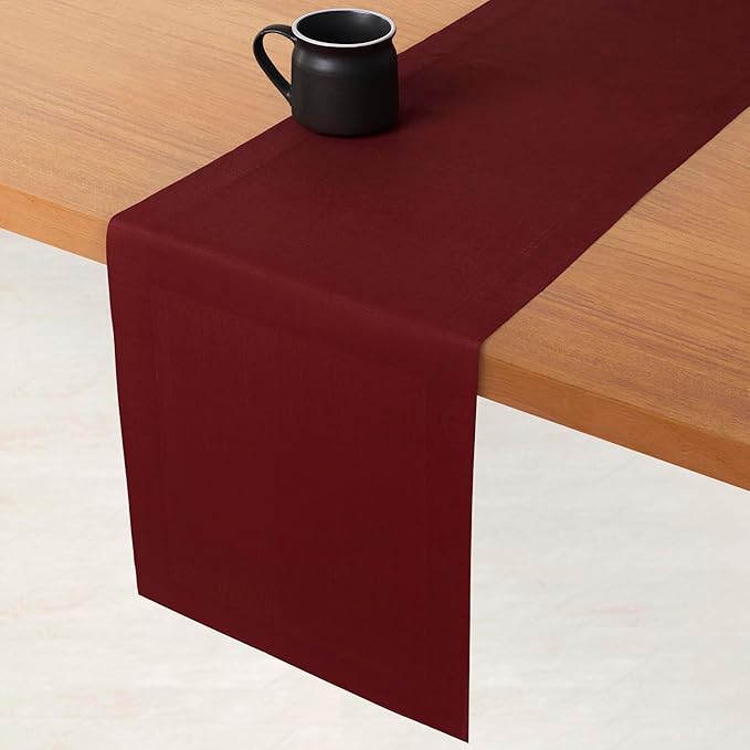 D'Moksha Homes Linen Dark Red Table Runner 90 Inches Long - 100% Pure Linen 14 x 90 Inch Table Runner for Dining, Winter, Christmas, Holiday - Machine Washable