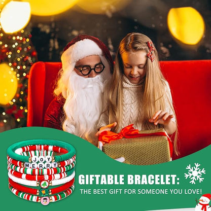 Artlunar 6 Pack Christmas Bracelets: Joy & Merry Candy-Style Stacks for Women & Teens - Perfect Christmas Gifts - Age 3 to Adult