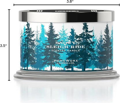 Snow Sleighride 18 oz 4-Wick Candle by HomeWorx | Cozy Aromatherapy | Long-Lasting Fragrance | Winter Home Decor Essential