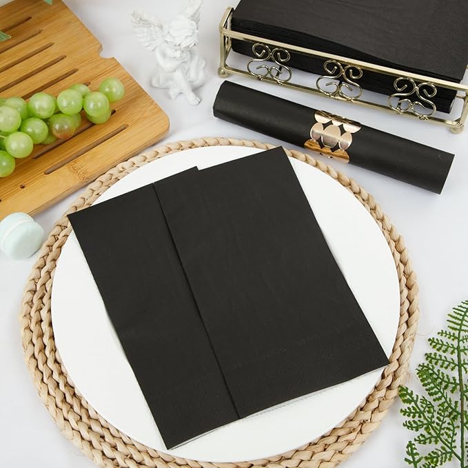 BUCLA 200-Count 3-Ply Disposable Black Napkins - Black Paper Napkins Premium Quality - Halloween Dinner Napkins Soft, Absorbent for Kitchen, Parties, Weddings, Halloween &New Year