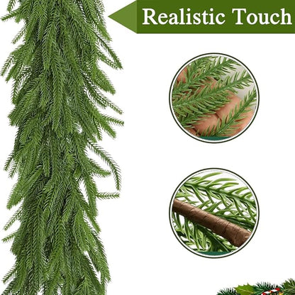 2PSC Christmas Norfolk Pine Garland, 6 FT Real Touch Garlands Ornament, Realistic Artificial Greenery Garlands for Mantle, Table, Fireplace, Indoor, Outdoor Winter Xmas Decoration, Holiday Decor