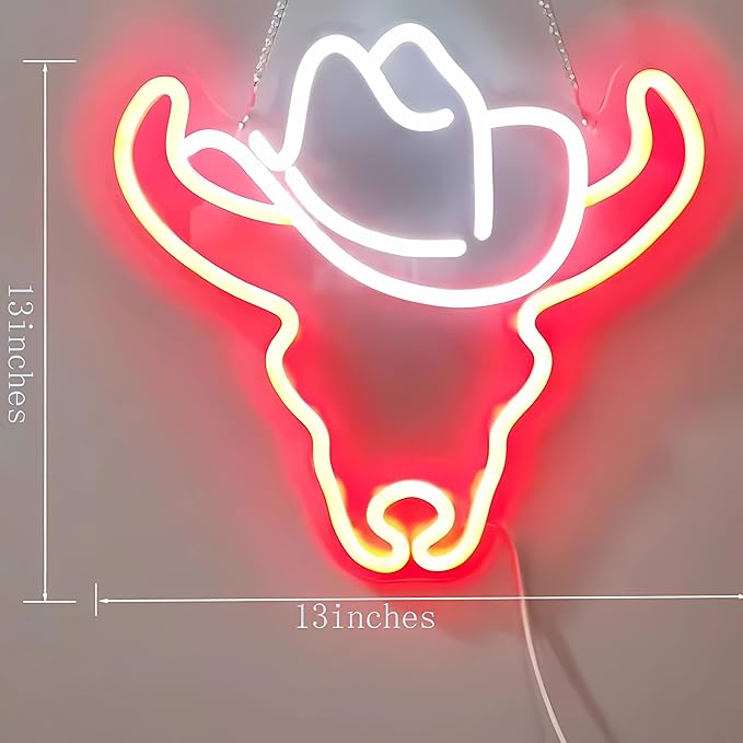 Cowboy Bull Neon Sign for Wall Decor Cowboy Kit Led Neon Light for Bar Wedding Birthday Home Party ，Art Decor Gifts for Boys Game Room,Powered by USB
