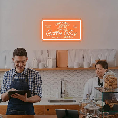 Custom Coffee Bar Neon Sign, Personalized LED Neon Lights for Wall Decor, Handmade 3D Art Coffee Bar Light up Signs Night Lamp for Coffee Bars/Station/Shops Kitchen Cafe Decoration