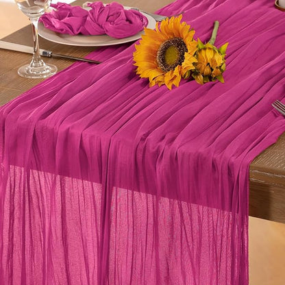 Hot Pink Cheesecloth Table Runner Christmas Table Runner Boho Gauze 120 Inches Fuschia Cheese Cloth Table Decor for Xmas Holiday Season Parties Weddings Bridal Baby Shower Birthday