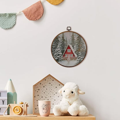 MOTERMATE Winter Farmhouse Wall Art Decor Round Framed, Rustic Winter Canvas Wall Art Artwork Prints, Christmas Snowy Pine Tree Farmhouse Hanging Decor Decorations for Home Living Room, 10x10 Inch