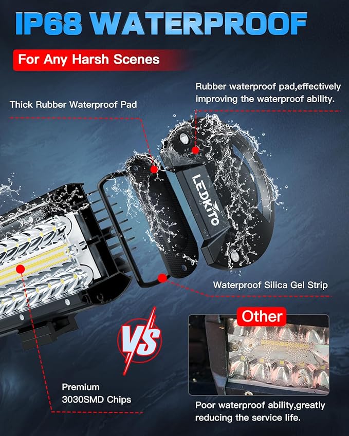 12 Inch LED Light Bar and 2PCS 4 Inch Pod Lights Off Road Lights with Switch 3 Lead Wiring Harness Triple Row Spot Flood Combo LED Light Bar for Truck Car UTV Boat