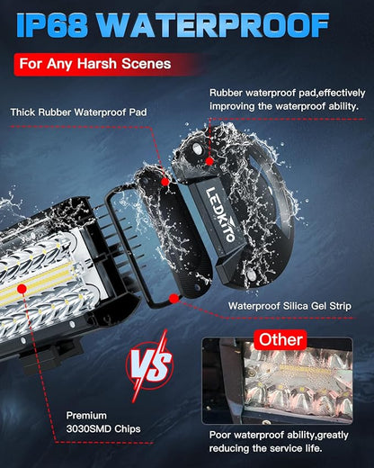 12 Inch LED Light Bar and 2PCS 4 Inch Pod Lights Off Road Lights with Switch 3 Lead Wiring Harness Triple Row Spot Flood Combo LED Light Bar for Truck Car UTV Boat