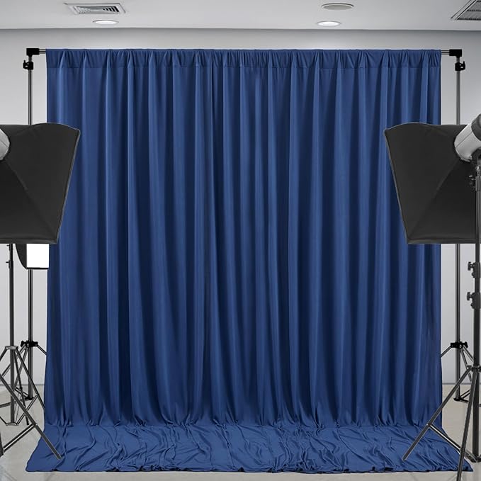 16 x 10ft Navy Blue Backdrop Curtains for Graduations Celebration Polyester Photo Backdrop Curtains No-Wrinkle Long Curtains for Parties Decorations Retirement Birthday Wedding Photoshoot, 4 Panels