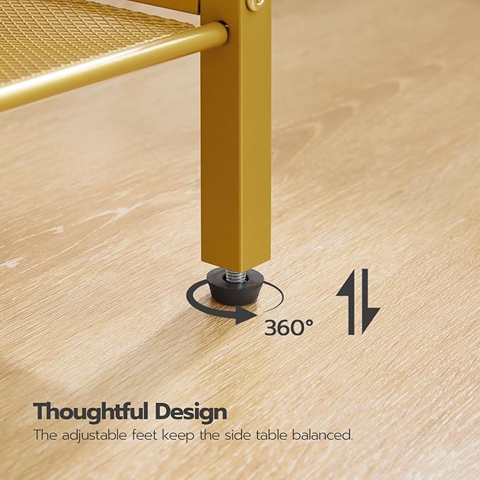 HOOBRO Tall Side Table, 3-Tier Telephone End Table with Adjustable Mesh Shelves, Small Entryway Table with Storage, Small Nightstand for Living Room, Bedroom, Hallway, White and Gold DW01DH01G1