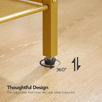 HOOBRO Tall Side Table, 3-Tier Telephone End Table with Adjustable Mesh Shelves, Small Entryway Table with Storage, Small Nightstand for Living Room, Bedroom, Hallway, White and Gold DW01DH01G1