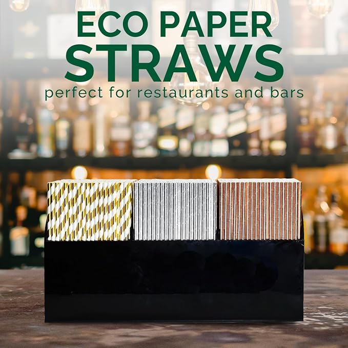 7.75 inch Disposable Silver Paper Straws 1000 Counts - for Drinking, Cocktail, Bar, Restaurant, Party, Wedding