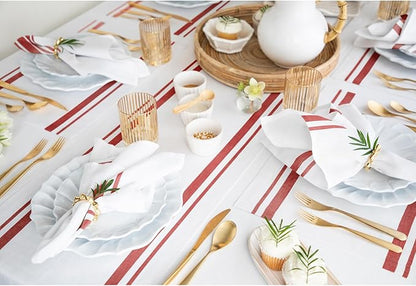 Solino Home Linen Table Runner 60 Inches - 100% Pure Linen Red and White French Stripe Table Runner 14 x 60 Inch Ideal for Dresser and Coffee Tables - Christmas, Holiday, Winter, New Year