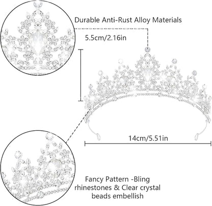 Crystal Tiaras & Crowns for Women, Bride Royal Queen Headband Princess Headpieces for Birthday Cake Crown & Prom Pageant Party