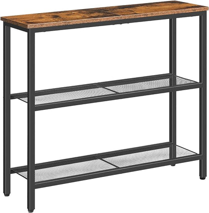 HOOBRO 29.5" Narrow Console Table, 3-Tier Entryway Table, Thin Sofa Table with Shelves, Side Table, Display Table, for Hallway, Entrance, Living Room, Bedroom, Rustic Brown and Black BF73XG01