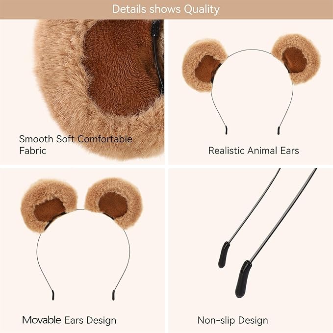 Beviliu Brown Bear Ears Cute Headband Fluffy Hairband, Animal Head Wear for Party Celebrations Halloween