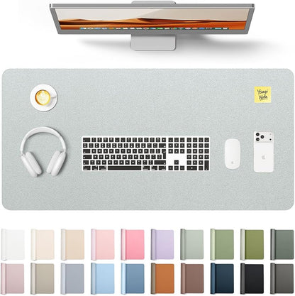 YSAGi Leather Desk Pad Protector, Office Desk Mat, Large Mouse Pad, Non-Slip PU Leather Desk Blotter, Laptop Desk Pad, Waterproof Desk Writing Pad for Office and Home (Silver, 31.5" x 15.8")