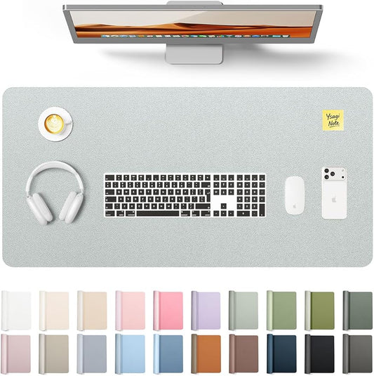 YSAGi Leather Desk Pad Protector, Office Desk Mat, Large Mouse Pad, Non-Slip PU Leather Desk Blotter, Laptop Desk Pad, Waterproof Desk Writing Pad for Office and Home (Silver, 31.5" x 15.8")